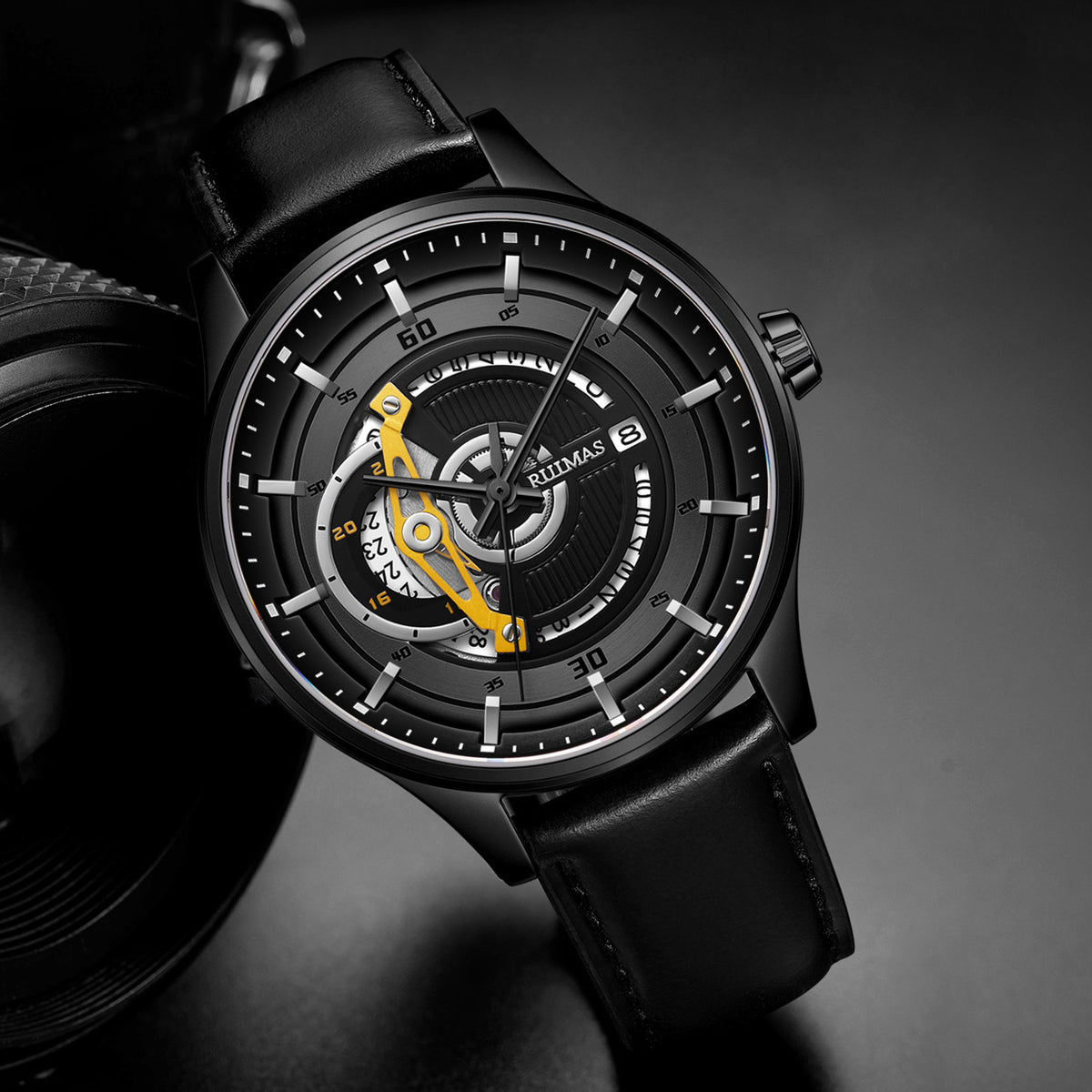 RUIMAS Mens Watches Luxury Fashion Sports Wristwatch Leather Strap Men's Army Military Watch Automatic Mechanical Man Clock 6786