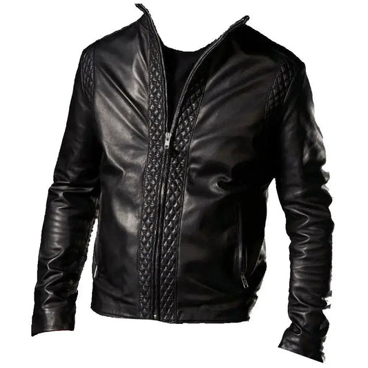 Mens Black Leather Fashion Bomber Jacket